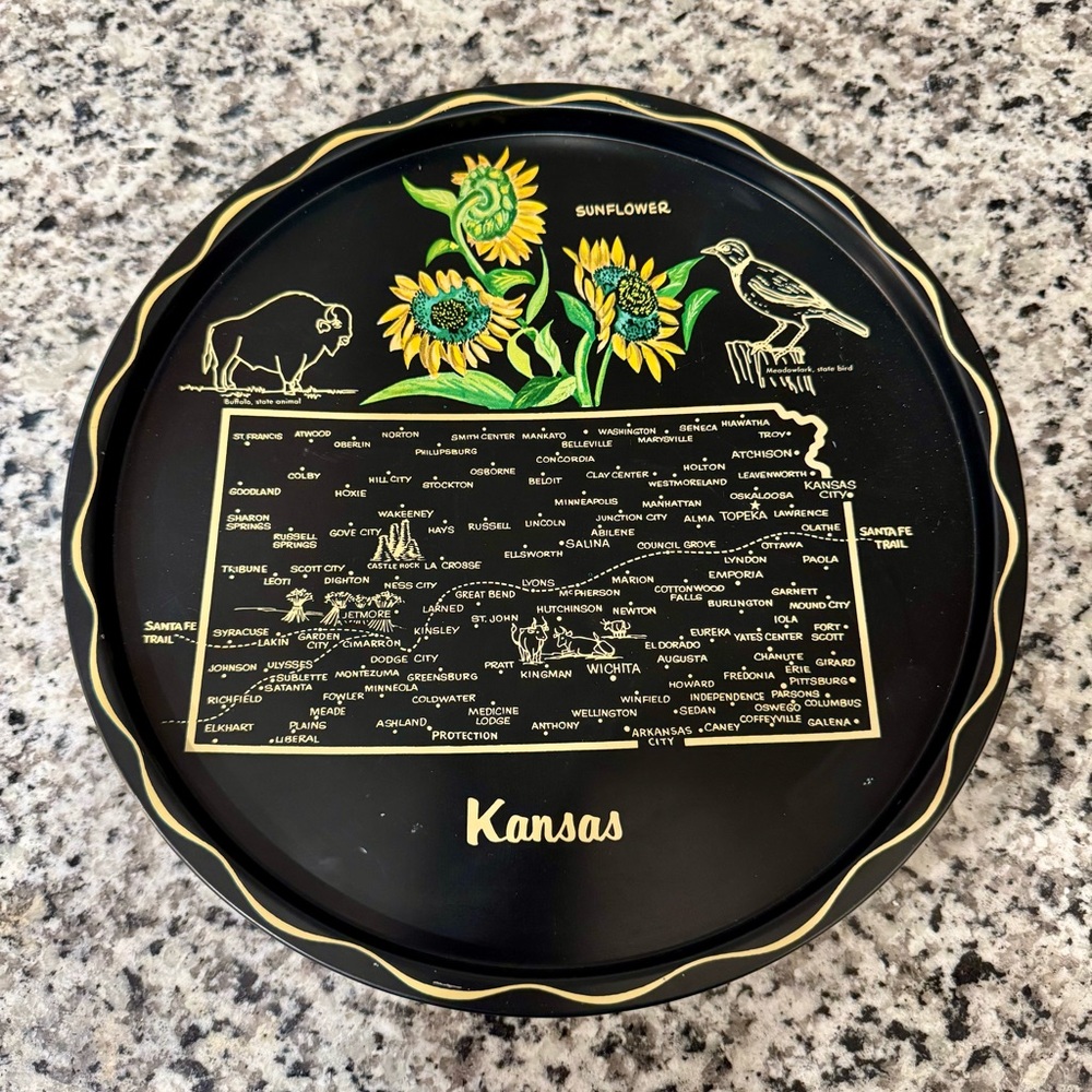 Vintage MCM Kansas Souvenir Beverage Tray